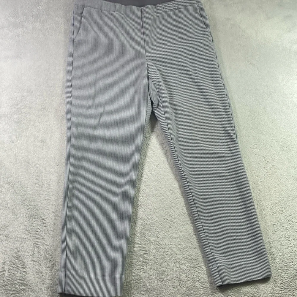 J Jill Pants Women Slim Ankle Size 12 Gray & White Elastic Waist Pockets